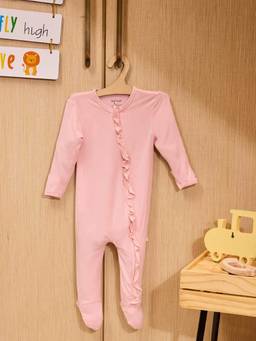 Softsens Baby - Peach Blush Ruffled Bamboo Zipper Romper