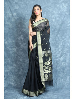 Arhi - Black Silk Cotton Handwoven Soft Saree With Zari Work