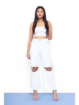 FREAKINS - Detachable White Knee-cut Jeans
