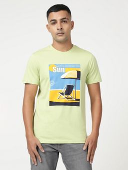 Lee - Men Graphic Print Green Crew Neck T-Shirt (Slim)