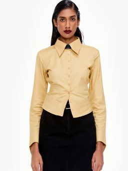 Qua - Yellow Solid Cotton Collar Neck Shirt