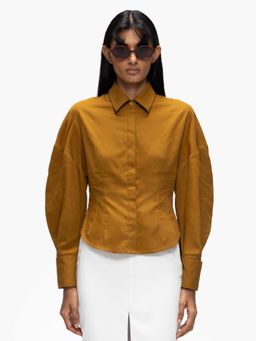 Qua - Mustard Solid Pure Cotton Collar Neck Shirt