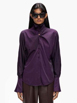 Qua - Purple Solid Polyester High Neck Shirt