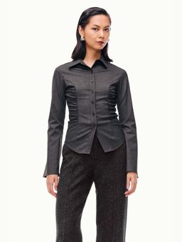 Qua - Grey Solid Polyester Collar Neck Shirt