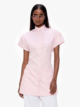 Qua - Pink Solid Pure Cotton High Neck Shirt