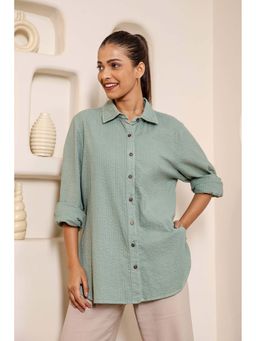 Studio Rabha - Women Mint Green Seersucker shirt