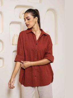 Studio Rabha - Women Classic Rust Seersucker Shirt