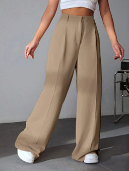 BROADSTAR - Women Beige Pleated Trouser
