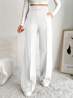 BROADSTAR - Women Off White Pleated Trouser