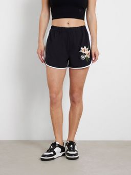 Guess - Women Black Embroidered Shorts