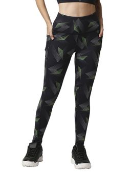 SOIE - High Waist Ankle Length Quick Dry Printed Sports Leggings With Side Pockets-Multi-Color