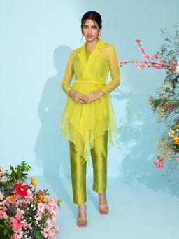 Gajra Gang - Tea-Time Lime Green Sheer Co-ord Set & Shrug (Set of 3)