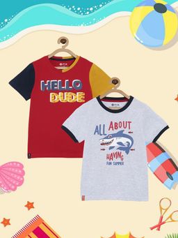 3PIN - Trendy Boys Short Sleeves Printed T-shirt Red & Grey (Pack of 2)
