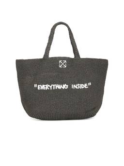 OFF-WHITE - Quote Raffia Tote Bag Black