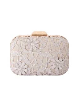 olga berg - Elena Appliqued Sequin Clutch Beige