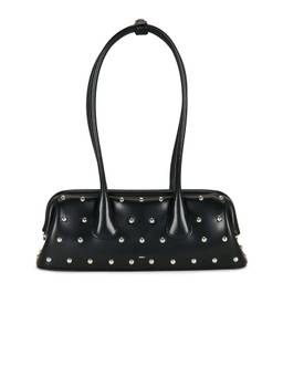 Osoi - Boat Wide Studded Leather Shoulder Bag Black