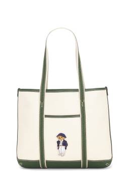 POLO RALPH LAUREN - Canvas Leather Small Tote Bag Off White