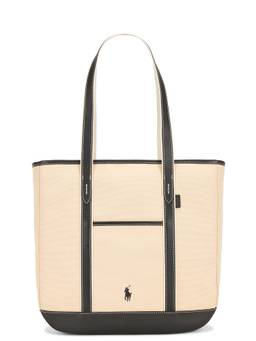 POLO RALPH LAUREN - Canvas Leather Trim Tote Bag Beige