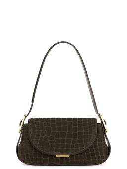 Sancia - Pamela Croc-Embossed Suede Shoulder Bag Olive