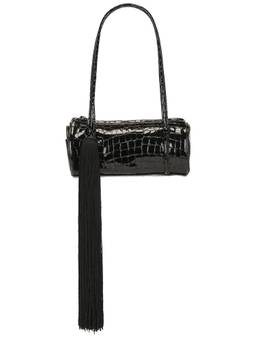 ROTATE - Croco Embossed Patent Leather Barrel Bag Black