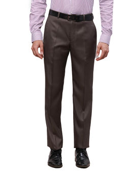 Park Avenue - Regular Fit Self Design Dark Brown Trouser