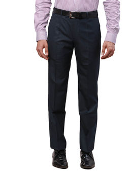 Park Avenue - Regular Fit Self Design Dark Blue Trouser
