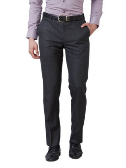 Park Avenue - Regular Fit Self Design Dark Grey Trouser
