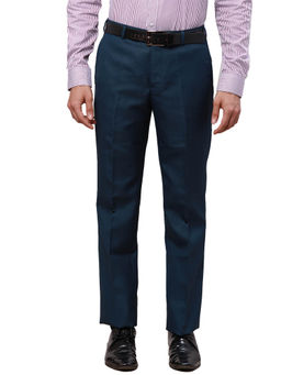 Park Avenue - Regular Fit Self Design Dark Petrol Trouser