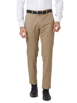 Raymond - Slim Fit Self Design Dark Fawn Trouser