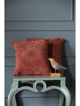 Revive Home - Jacquard Cotton Chenille Cushion Cover In Persian Motif - Deep Red (Set Of 2)