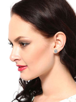Carlton London - Silver-Toned Rhodium-Plated CZ-Studded Contemporary Studs-FJE1520