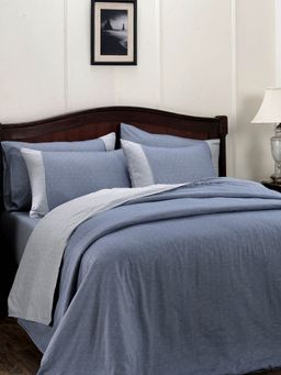 Maspar - Cotsmere Muted Dot Cotton 300 Tc Yarn Dyed Texture Blue King Bed Sheet With 2 Pillow Covers