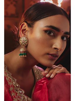 KARISA DESIGNS - Phool Kundan Jhumkas with Pearls and Beads