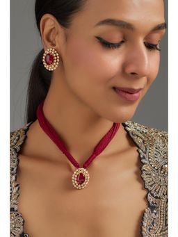 KARISA DESIGNS - Red Bharwa Moissanite Necklace Set