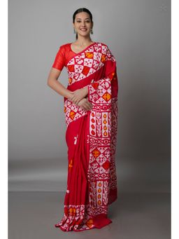 Unnati Silks - Red Pure Batik Kota Cotton Saree with Unstitched Blouse
