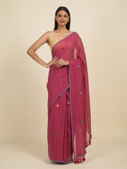 Suta - Pink Floral Block Printed Pure Cotton Saree