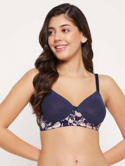 Clovia - Polyamide Printed Padded Full Cup Wire Free T-Shirt Bra - Blue