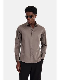 Snitch - Brown Solid Full Sleeves Slim Formal Shirt for Men