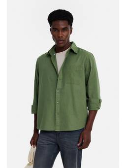 Snitch - Olive Solid Full Sleeves Regular Casual Shirt for Men