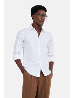 Snitch - White Solid Full Sleeves Slim Work Shirt for Men