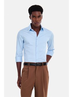 Snitch - Light Blue Solid Full Sleeves Slim Work Shirt for Men