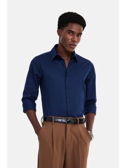 Snitch - Navy Solid Full Sleeves Slim Work Shirt for Men