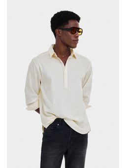 Snitch - Cream Solid Full Sleeves Regular Shirt for Men
