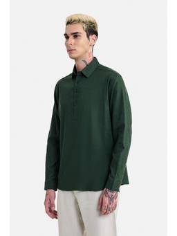 Snitch - Dark Green Solid Full Sleeves Regular Shirt for Men