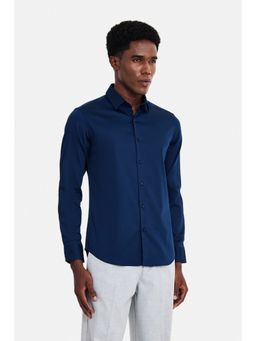 Snitch - Navy Blue Solid Full Sleeves Slim Work Shirt for Men