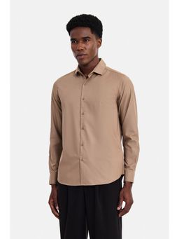 Snitch - Beige Solid Full Sleeves Slim Casual Shirt for Men