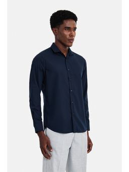 Snitch - Navy Solid Full Sleeves Slim Casual Shirt for Men