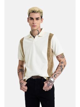 Snitch - Cream Colour-Block Half Sleeves Regular Casual Polo T-Shirt for Men