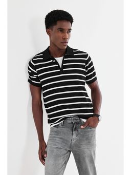 Snitch - Black Stripes Half Sleeves Regular Casual Polo T-Shirt for Men