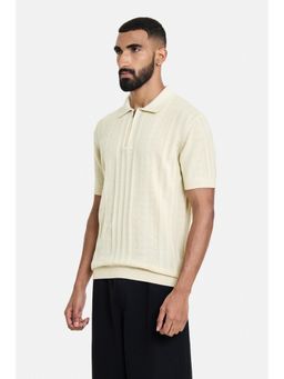 Snitch - Cream Jacquard Half Sleeves Regular Casual Polo T-Shirt for Men